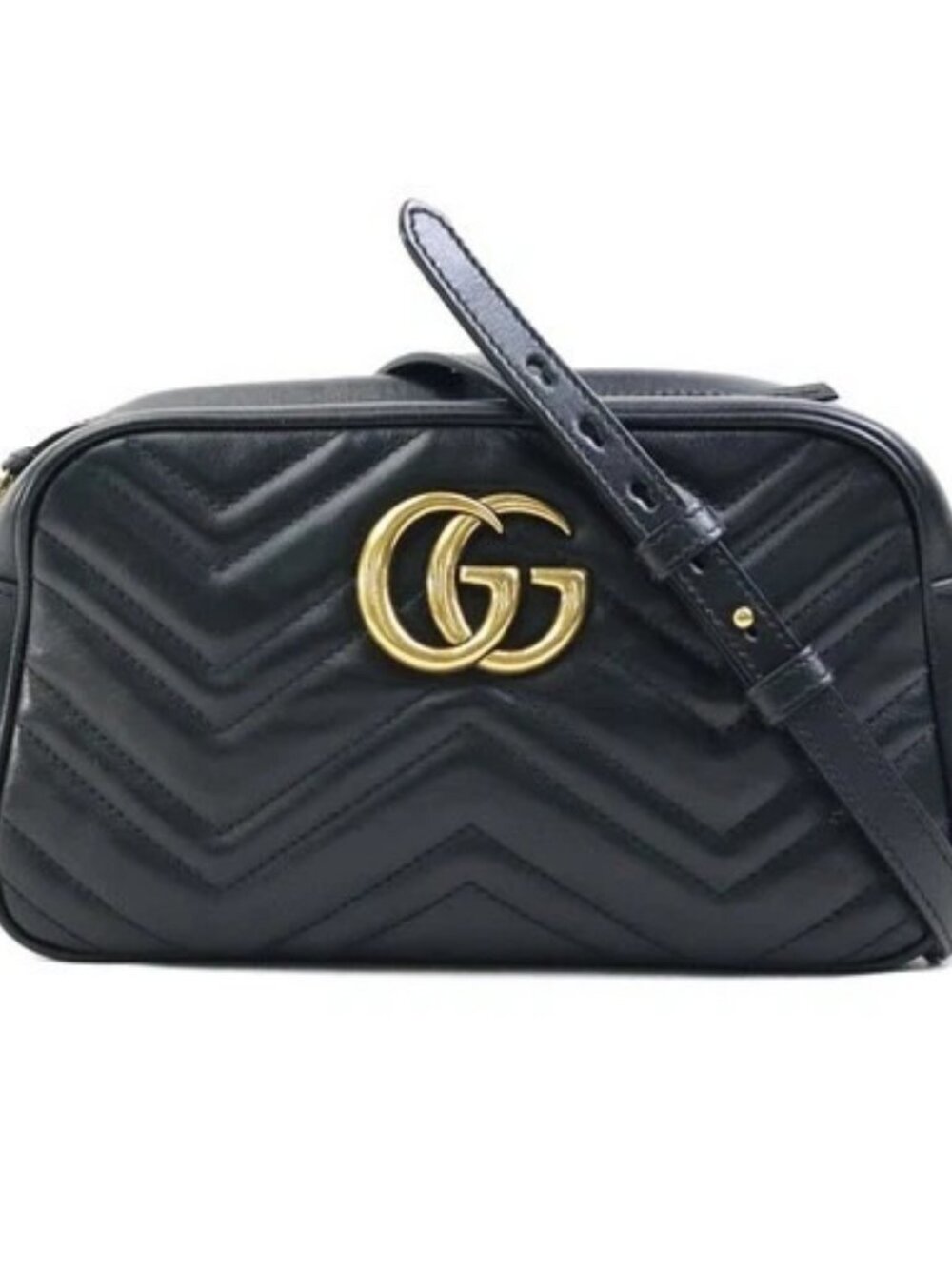 Auth GUCCI GG Marmont Crossbody Shoulder Bag Black/Gold Leather/Metal - e61155k